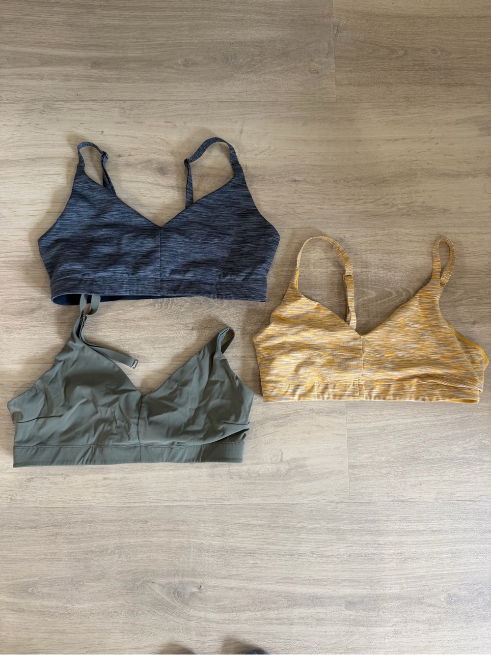Outdoor Voices Bralette Trio — Charcoal, Olive, Mustard